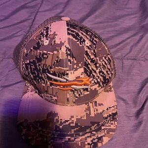 Camo Mesh Trucker Hat with Orange Logo